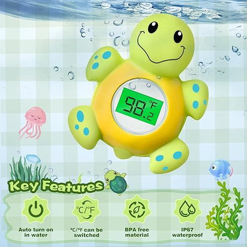 Baby Bath Thermometer & Swimming Turtle Floating Bathtub Toys, BPA-Free Bath Thermometer Baby Safety with Backlit LCD Display, Bathtub Water Thermometers Temperature Toy for Infant, Newborn