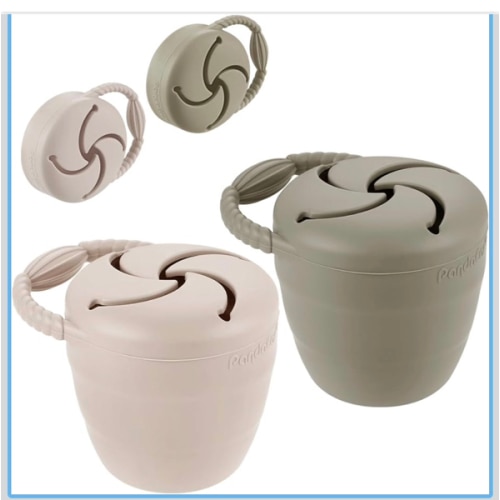 PandaEar Silicone Snack Containers, Collapsible Toddler Snack Cups Spill Proof Food Catcher for Toddler Baby, Pack of 2 (Light Tan/Walnut)