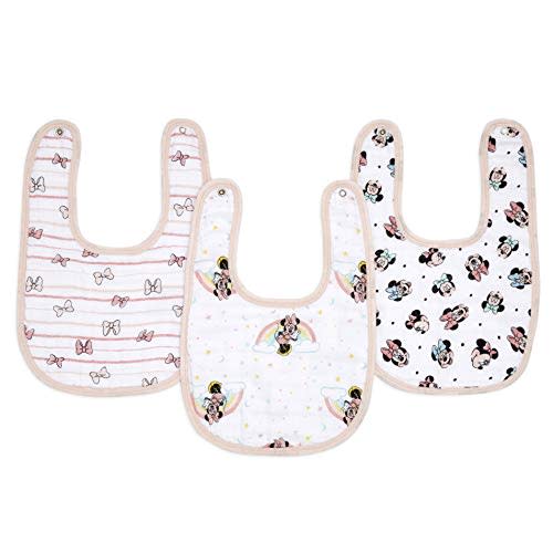 aden + anais Snap Baby Bib | 100% Cotton Muslin | 3 Layer Burp Cloth | Super Soft & Absorbent for Infants, Newborns and Toddlers, Adjustable with Snaps, 3 Pack, Minnie Rainbows