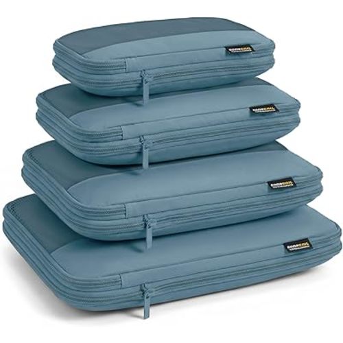 4 Piece Compression Packing Cubes for 3–7 Day Travel, Lightweight Travel Organizers with Breathable Mesh, Double-Zipper Packing Cubes for Carry-On & Suitcases (Gray Blue)