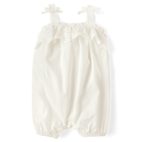 Baby Girls Bow Shoulder Eyelet Romper - WHITE | The Children's Place