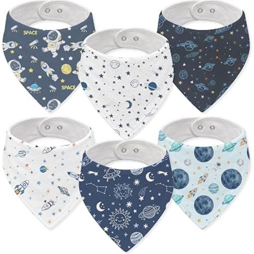 Space Muslin Baby Bibs Drool Burp Cloths for Boys Astronaut Galaxy Cotton Teething Baby Bandana Bibs Super Absorbent Baby Burp Cloths with Adjustable Snaps