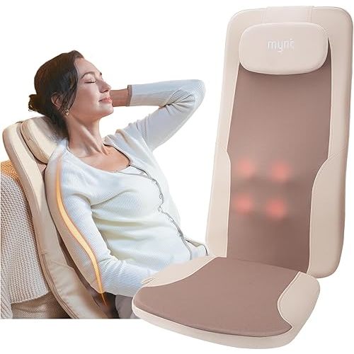 Mynt FSA Eligible HSA Approved Foldable Back Massager, Chair Massager with Soothing Heat, Flexible Massage Chair Pad with Soft S-Curve Longer Track Adjustable Pillow for Diverse Body Contours, Gift