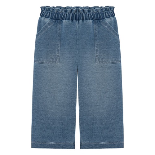 Paperbag Waist Wide Leg Knit Denim Pants, 12M
