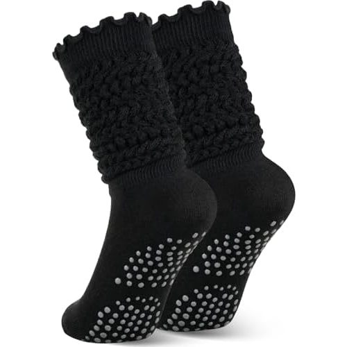 Sintege Grip Pilates Ruffle Socks for Women Yoga Grippy Ruffle Scrunch Sock Non Slip Long Slouch Socks Barre Hospital Slipper
