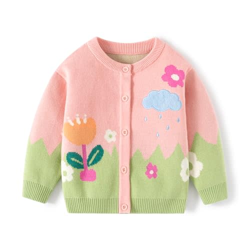 Cute Baby Girls Hearts Knit Cardigan Sweater, Toddler Loose Long Sleeve Shirts Warm Tops for Fall Winter Love Design