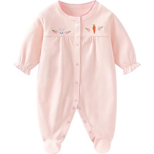 Baby Girl Cotton Footed Romper 0-18M Snap Closure