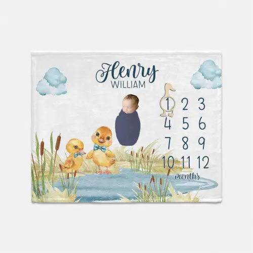 Yellow Duck Milestone Blanket, Gender Neutral Milestone Blanket, Month Baby Blanket, Yellow Duck Baby Blanket, Duck Nursery B80