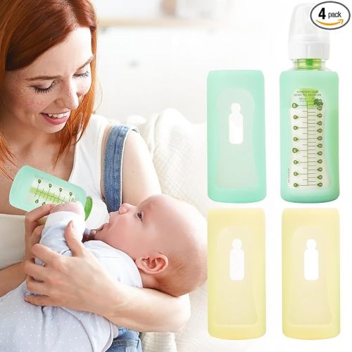 4PCS Silicone Baby Bottle Sleeves for Dr. Brown Bottles 8 oz, Silicone Bottle Covers Replacement for Dr. Brown Glass Bottles, Narrow Sleeve with a Cutout, Dishwasher/Freezer/Microwave Safe