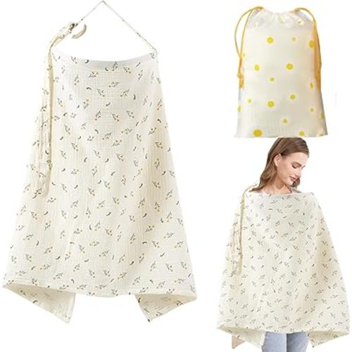 Muslin Nursing Cover Baby Breastfeeding Nursing Cover Infant Cloth Stroller Cover 360°Coverage Breathable Lightweight for Privacy Shield - KAMHBE (Flower)