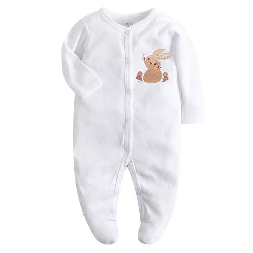ATAIKU Infant Baby Girls' Sleep and Play Footed Pajamas Rabbit One-Piece Sleeper Button Romper Jumpsuit Cotton PJs For Newborn