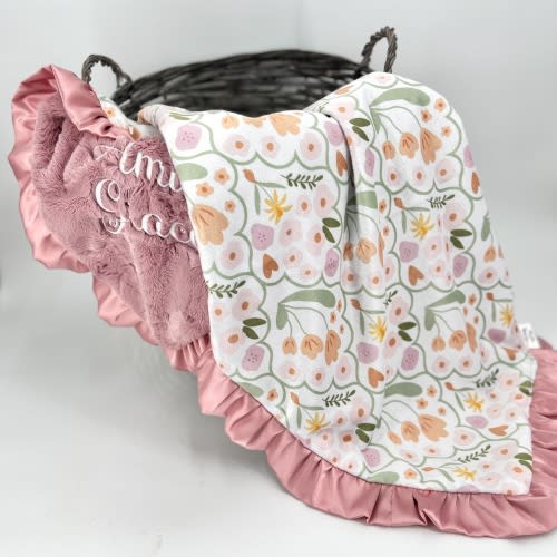 Motif vintage baby girl blanket personalized with satin ruffle edge baby shower heirloom quality baby girl gift vintage regency nursery