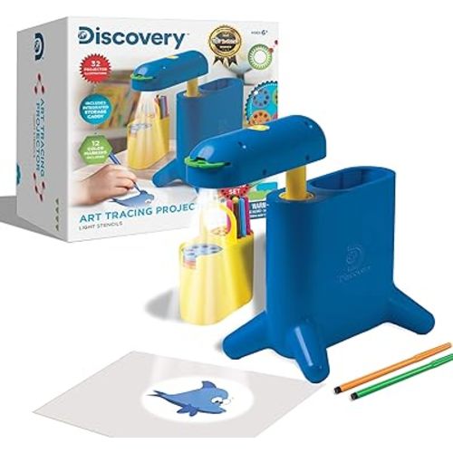 Discovery™ Art Tracing Projector Kit - 32 Stencils, 12 Markers, 20 Paper Sheets Included| Portable Arts & Crafts Activity Set| Doodle & Sketch Art Supplies| Kids Drawing Toy| Boys Girls Gift| Ages 6+