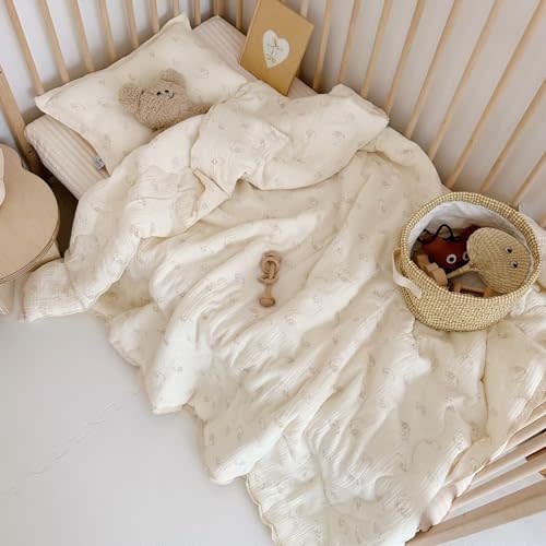 BuLuTu Muslin Baby Quilt Crib Blanket Toddler Comforter for Girls Boys| 2 Layer Cotton Muslin| Soft Breathable| 47"x59", 1.5 Pounds| Sheep Pattern | Machine Washable