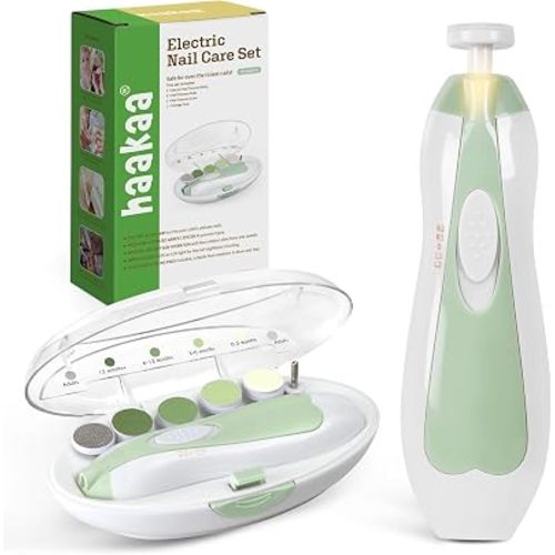 haakaa Electric Baby Nail File, LED Light Baby Nail Trimmer, Green