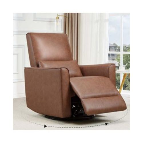 360°Swivel Rocking Recliner Chair, Glider Rocking Chair, Upholstered Faux Leather Reclining, Manual Recliner Chair with Lumbar Support, Nursery Rocker Recliner for Living Room, Bedroom, Beige