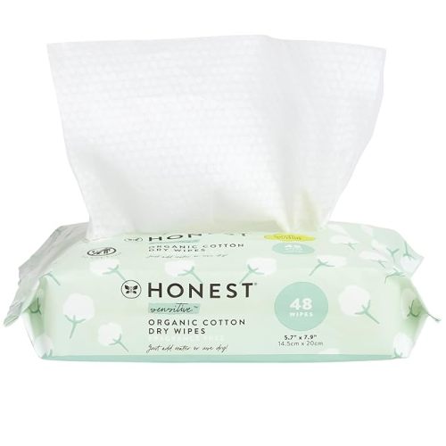 The Honest Company 100% Pure Organic Cotton Dry Wipes, Hypoallergenic, Multi-Use Disposable Facial Cloth and Baby Wipe Hypoallergenic Gentle on Skin, 48 Count