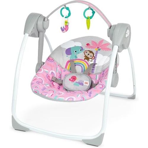 Bright Starts Pink Paradise Portable Electric Baby Swing, Newborn