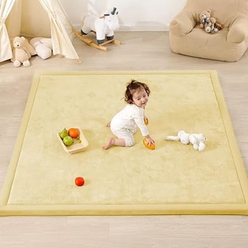 1.3" Thick Baby Play Mat for Floor Playpen, 50x50 Foam Tummy Time Mat, Padded Support Soft Plush Nursery Rug for Infant Kids Toddler Crawling Kick Activity (Vanilla)