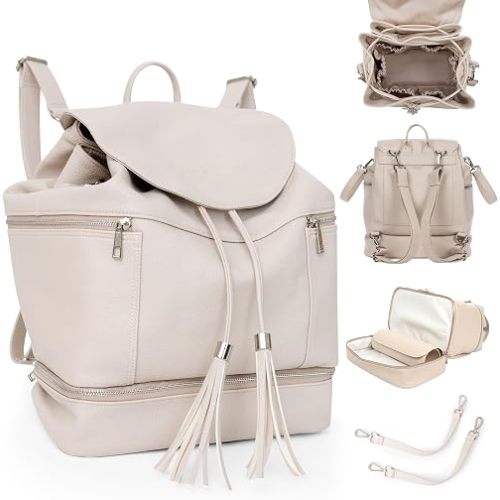 Citi Collective Journey Pearl Vegan Leather Diaper Bag Backpack | Elegant, Multifunctional, Travel Diaper Bag with Changing Pad, Stroller Straps & Insulated Bottle Pockets.
