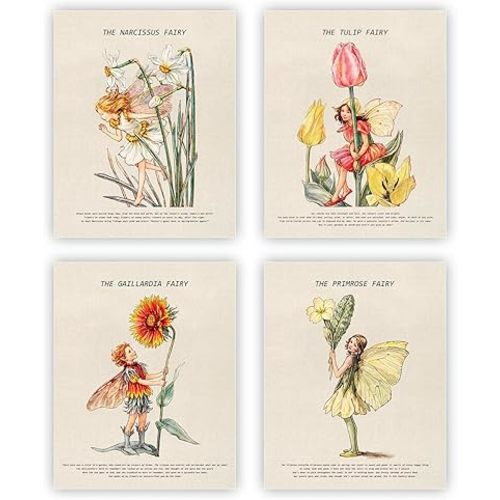 heilkee Fairy Room Decor Aesthetic Vintage Cottagecore Wall Art Fairycore Bedroom Decor Cute Dorm Posters for Teen Girls Flower Faerie Art Prints Goblincore Pictures(UNFRAMED 8x10in)
