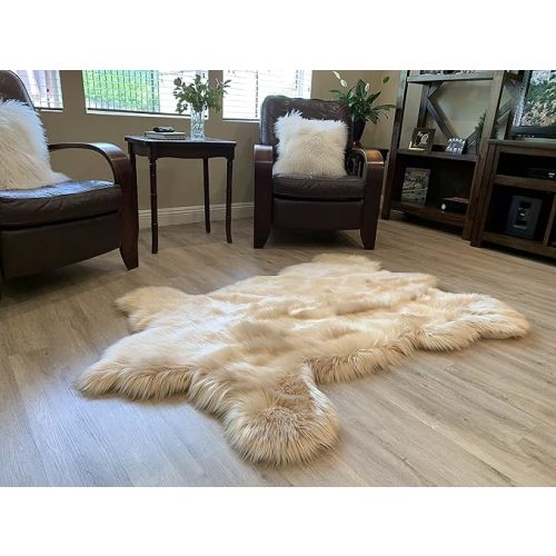 LAMBZY Faux Sheepskin Hypoallergenic,Super Soft Faux Bear Skin Silky Shag Rug (2'x3', Brown)