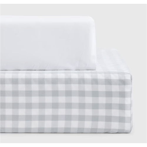 Organic Percale Gingham Crib Sheet 2-Pack in Blue Fog