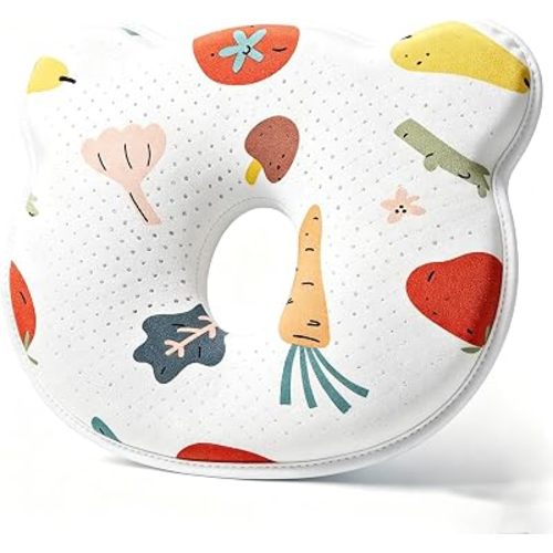New Upgrade Baby Portable Memory Foam Donut Pillow,Cute Cartoon Bear Soft and Cozy Pillow, Breathable Bedding Set(Carrot)