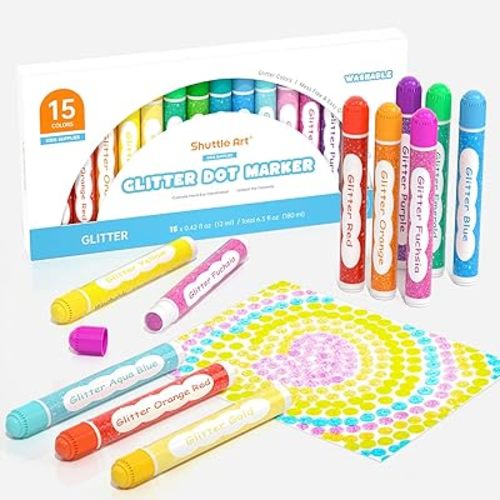 Shuttle Art Shimmer Dot Markers, 15 Glitter Colors Washable Markers for Toddlers,Bingo Daubers Supplies Kids Preschool Children, Non Toxic Water-Based