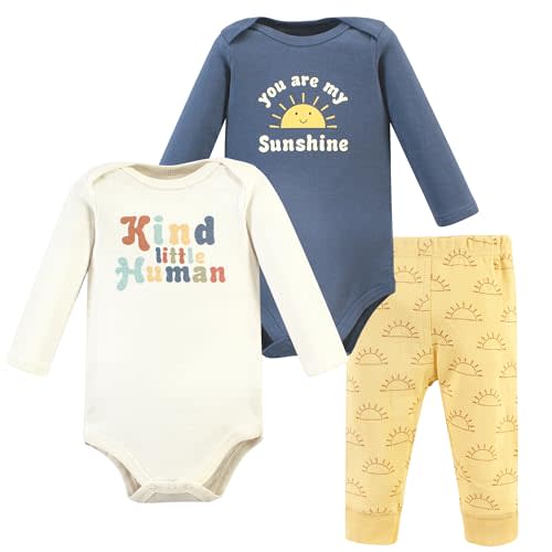 Hudson Baby Unisex Baby Cotton Bodysuit and Pant Set, Kind Human Long Sleeve, 0-3 Months