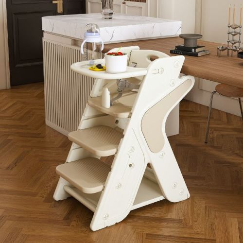 Angel Sar 3-in-1 Adjustable Height Toddler Tower & High Chair, Multi Functional Learning Tower with 5-Point Harness for Kitchen, Dining, and Play
