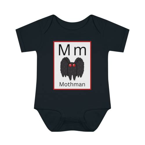 M for Mothman Baby Bodysuit | Goth Baby Clothes | Gothic Halloween Onesies | First Time Mom Gift | Goth Baby Stuff | Cute Funny Baby Clothes