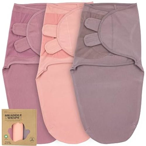 Organic Preemie Swaddle 4-7 lbs - 3-Pack Premature Babies Swaddle Sleep Sack - Premature Infant Sleeping Sack - Easy Adjustable Baby Swaddle Blanket Wrap