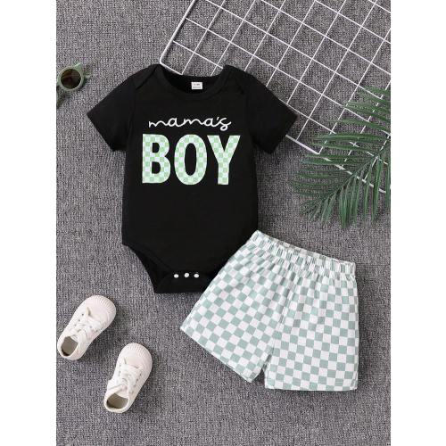 SHEIN Playful Pals Infant/Toddler Boys' Cute Green Plaid Print Romper Set, Spring/Summer | SHEIN USA