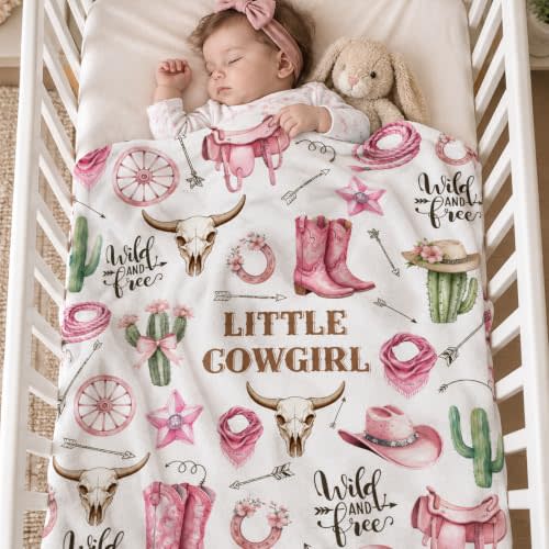 Pink Western Baby Blanket, Little Cowgirl Western Nursery Room Decorations | Baby Blankets for Girls Stuff, Cowgirl Baby Blankets, Soft Warm Lightweight Nursery Bed Blanket for Newborn Toddlers Daughter