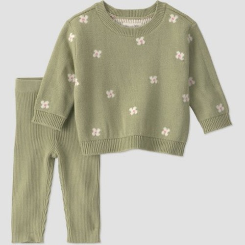 Little Planet By Carter's Baby Girls' 2pc floral sweater and pants Set - Green 3M : Target