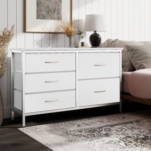 JIONJOY 5-Drawer Fabric Storage Dresser - Easy Assembly Organizer for Bedroom, Closet & Office, Modern Wrought Iron Frame