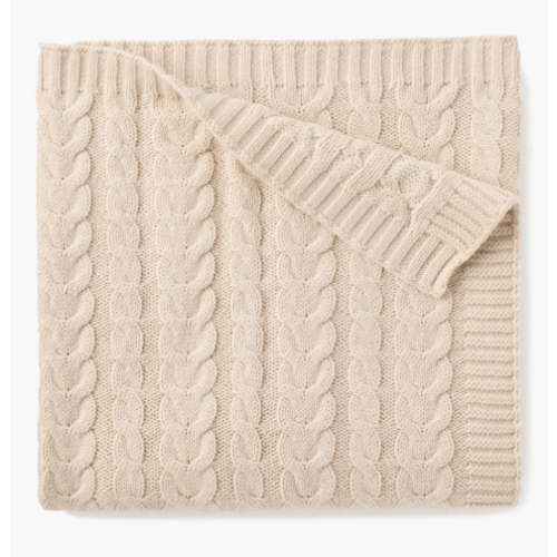 Horseshoe Cable Knit Cotton Blanket