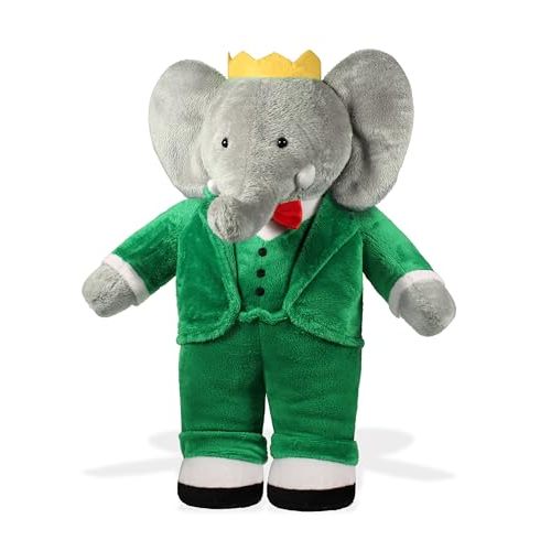 YOTTOY Babar Elephant Plush – Classic Standing Babar Stuffed Animal Toy Wearing Green Suit, Red Bowtie and Crown, Soft 13 Inch Babar Character Plush from the Beloved Children's Book, Gift for Kids