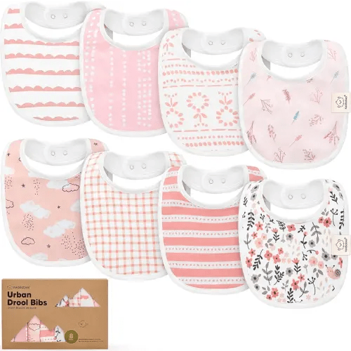 8-Pack Organic Baby Bibs for Boys, Girls - Soft Cotton Drooling and Teething Bibs for Baby Girl & Boy, Extra Absorbent, Easy To Clean & Put On for Toddler, Newborn, Infant 0-24 Months (Sweet Charm)
