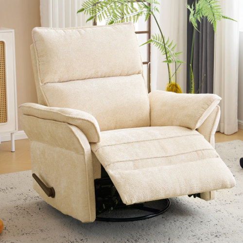 Red Barrel Studio® Oversized Recliner Chair, 26" Extra Wide 360° Swivel Rocker Recliner With Adjustable Headrest, Chenille Glider Rocking Nursery Chair With Overstuffed Armrest, Lumbar Support. | Wayfair