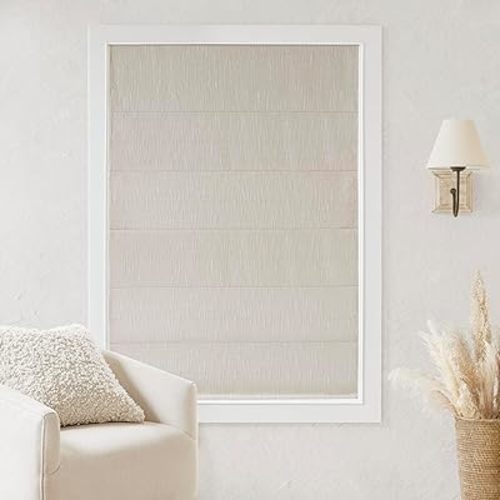 Madison Park Cordless Roman Shades, Total Blackout Window Blind Privacy Window Shades, Thermal Insulated Cordless Window Treatment for Bedroom, Living Room, Quincy, Single Panel 35" W X 64" H Linen