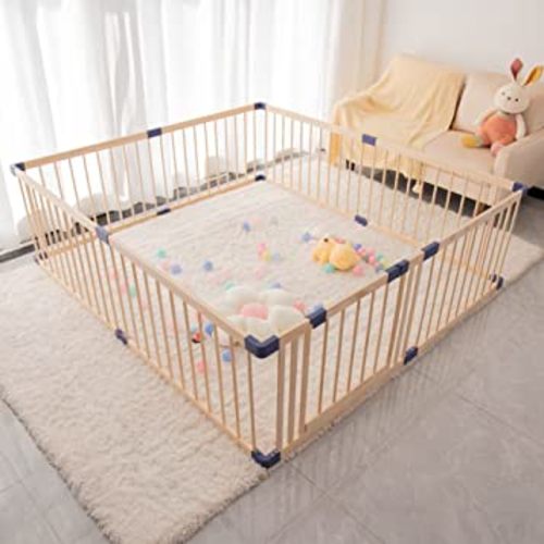 Baby Playpen Kids Fence with Safety Gate, Safety and Anti-Drop Function, Activity Play Center, Safety Play Yard Indoor Outdoor Pure Wooden Baby Playpen