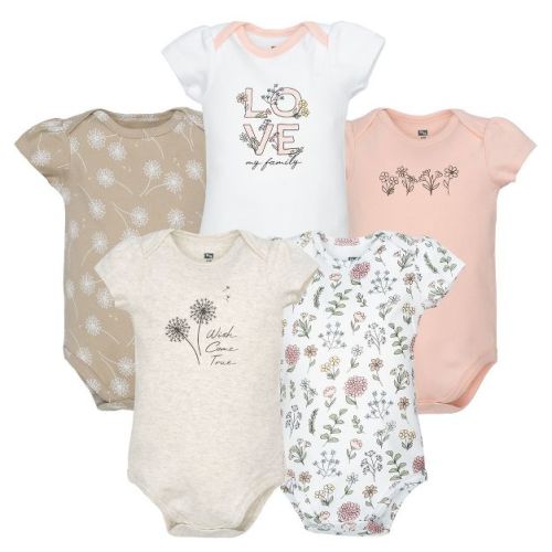 Hudson Baby Infant Girls Cotton Bodysuits 5-Pack, Dandelion Wish, 3-6 Months