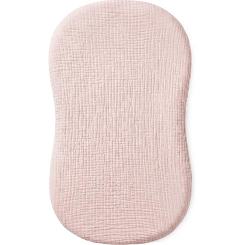 Muslin Bassinet Sheet Compatible with Halo BassiNest Swivel Sleeper - 100% Cotton Hourglass & Peanut Shape Mattress Pad Cover (30"x18"), Breathable & Soft, Boho (1 Pack Pink)