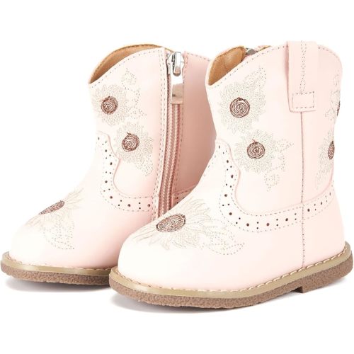 Newsonet Baby Cowboy Cowgirl Boots Infant Western Boots Toddler Boys Girls Round Toe Riding Mid Calf Boots All Seasons for 6 9 12 18 24 Months