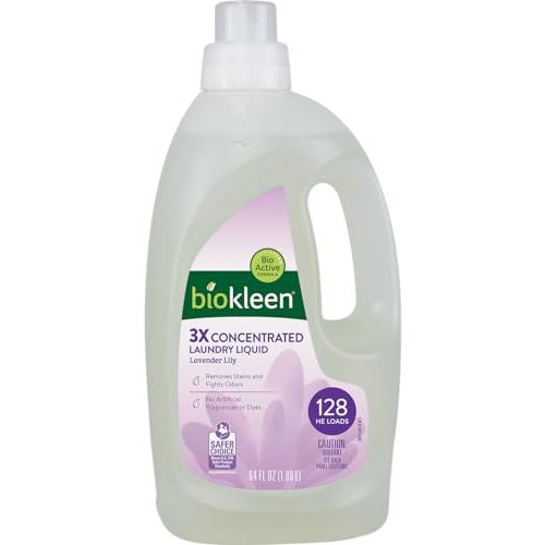 Biokleen Natural Laundry Detergent - 128 HE Loads - Liquid, Concentrated, Eco-Friendly, Non-Toxic, Plant-Based, No Artificial Fragrance or Preservatives, 64 Fl Oz