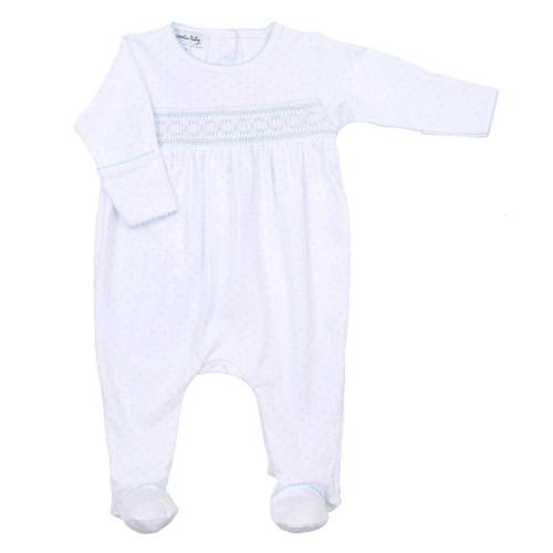 Mini Dots Smocked Footie, Blue