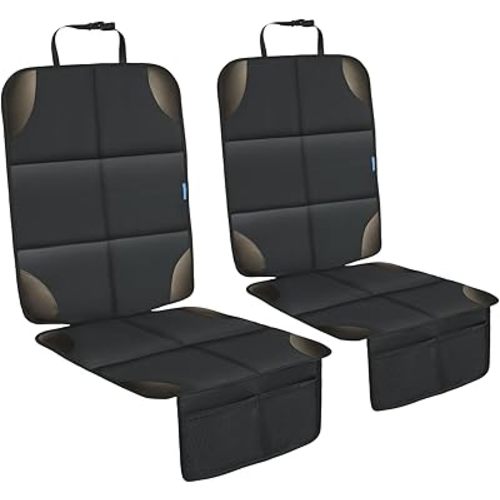 Car Seat Protector for Child Carseat, 2 Pack Protect Car Seats Cover for Baby with Thickest Padding and Non-Slip Padded Backing Mesh Pockets Kids Pets Car Back Seat Protectors(Darkgrey)