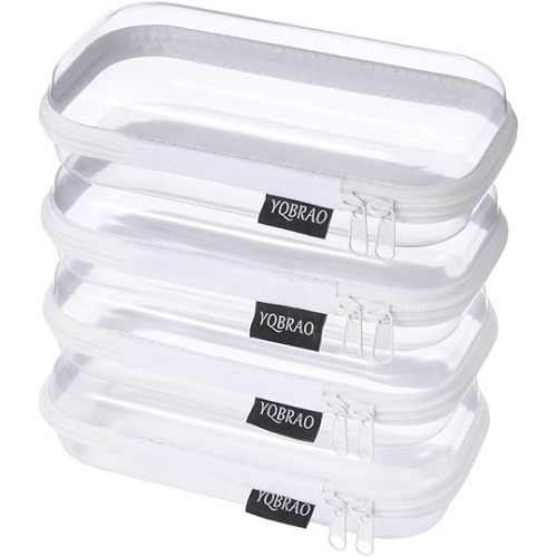 YQBRAO 6 Pack Clear Hard Shell Zipper Case, 1.2mm Heavy Duty Crush-Proof Diaper Bag Organizer Pouches, TSA Approved Travel Makeup Bag for Toiletries & Electronics, (2L, 2M, 2S) Multi-Size Storage Set